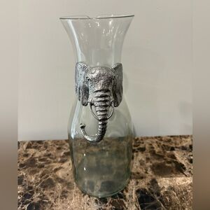 Vintage Glass Carafe with Silver Elephant Accent